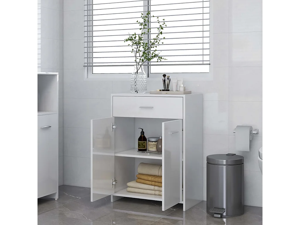 Glänzend weißer Badezimmerschrank aus Holzwerkstoff