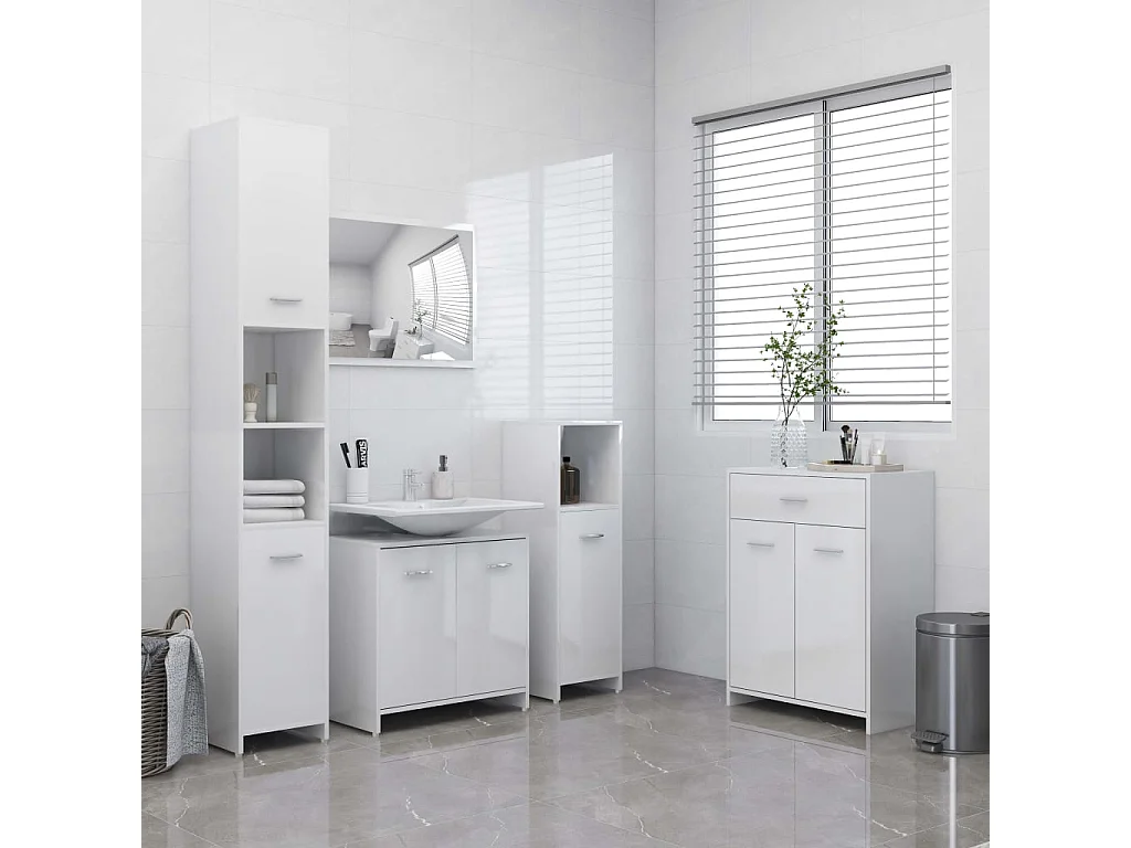 Glänzend weißer Badezimmerschrank aus Holzwerkstoff