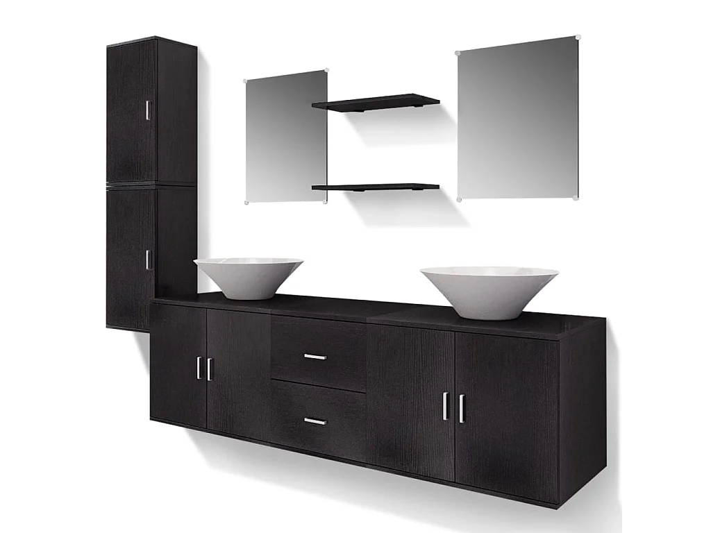 Mobilier de salle de bain avec lavabo 9 pcs Noir
