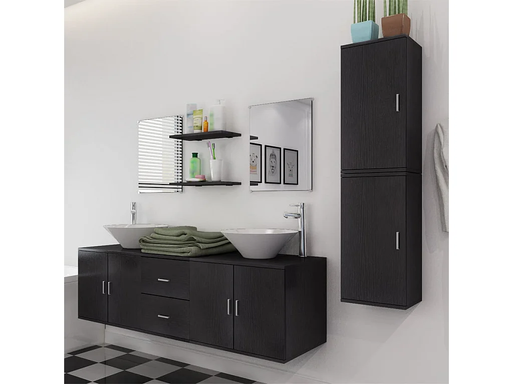Mobilier de salle de bain avec lavabo 9 pcs Noir