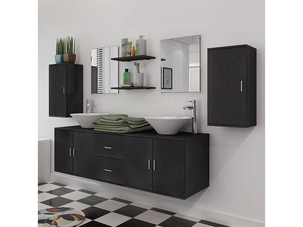 Mobilier de salle de bain avec lavabo 9 pcs Noir