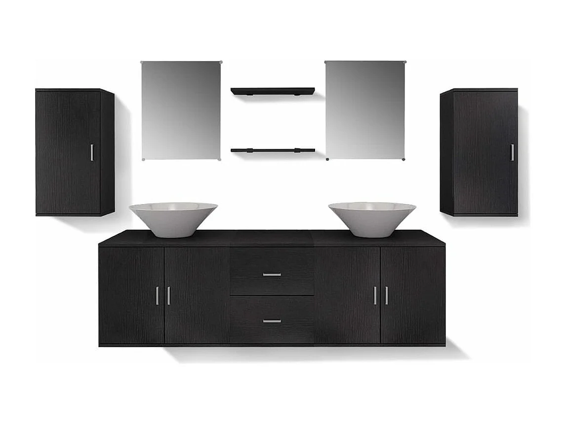 Mobilier de salle de bain avec lavabo 9 pcs Noir