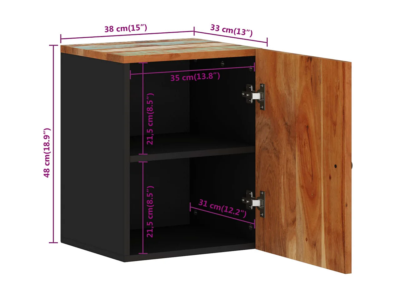 Wandmontierter Badezimmerschrank 38x33x48cm aus Altholz