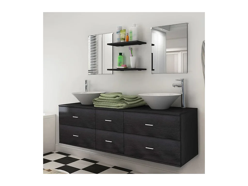 Mobilier de salle de bain avec lavabo 7 pcs Noir