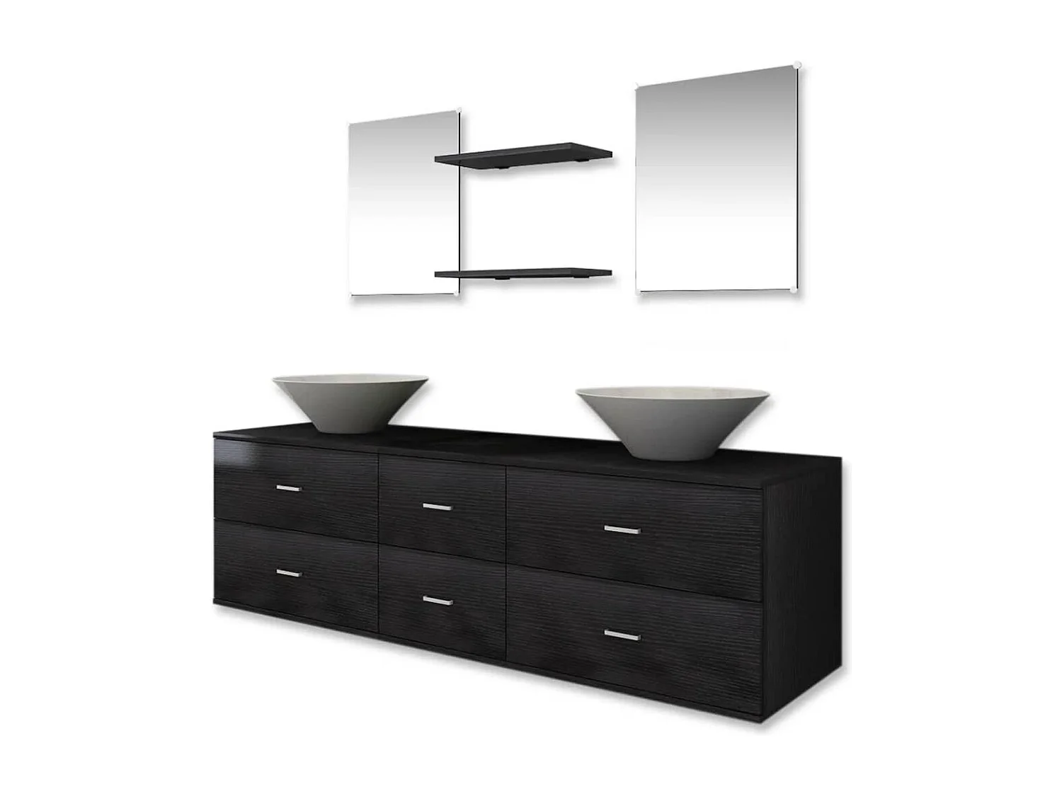 Mobilier de salle de bain avec lavabo 7 pcs Noir