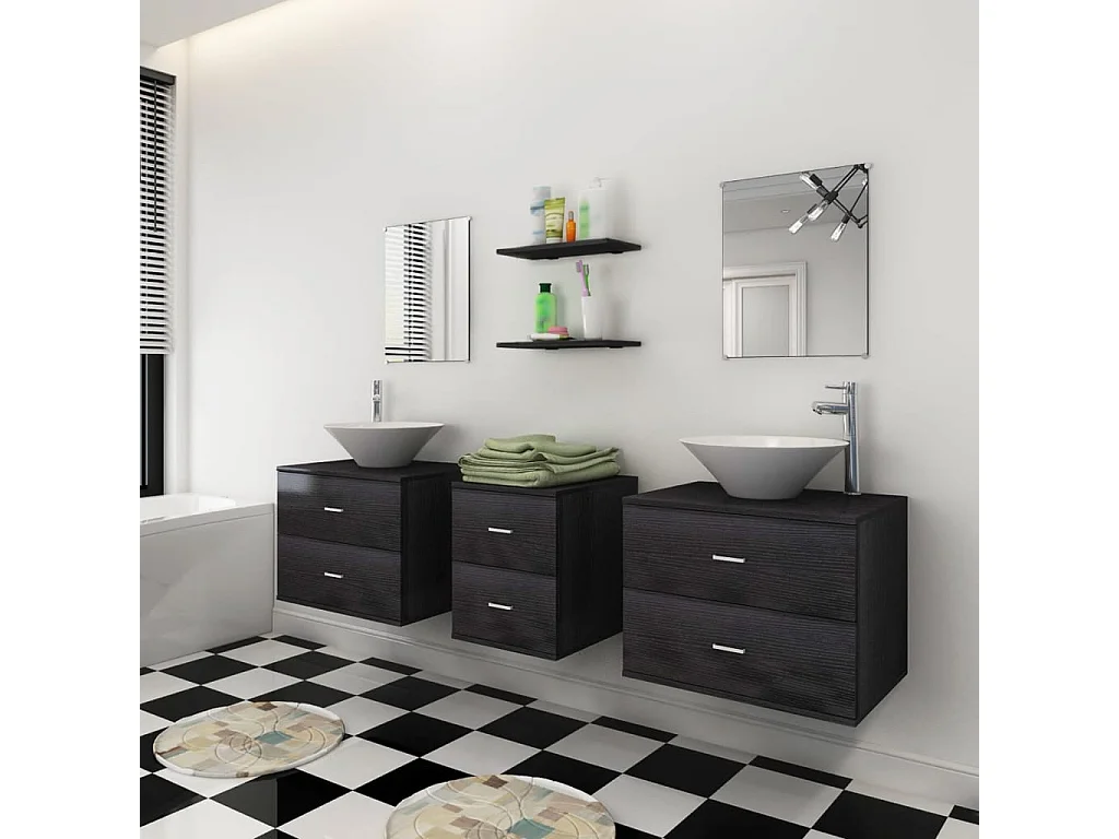 Mobilier de salle de bain avec lavabo 7 pcs Noir
