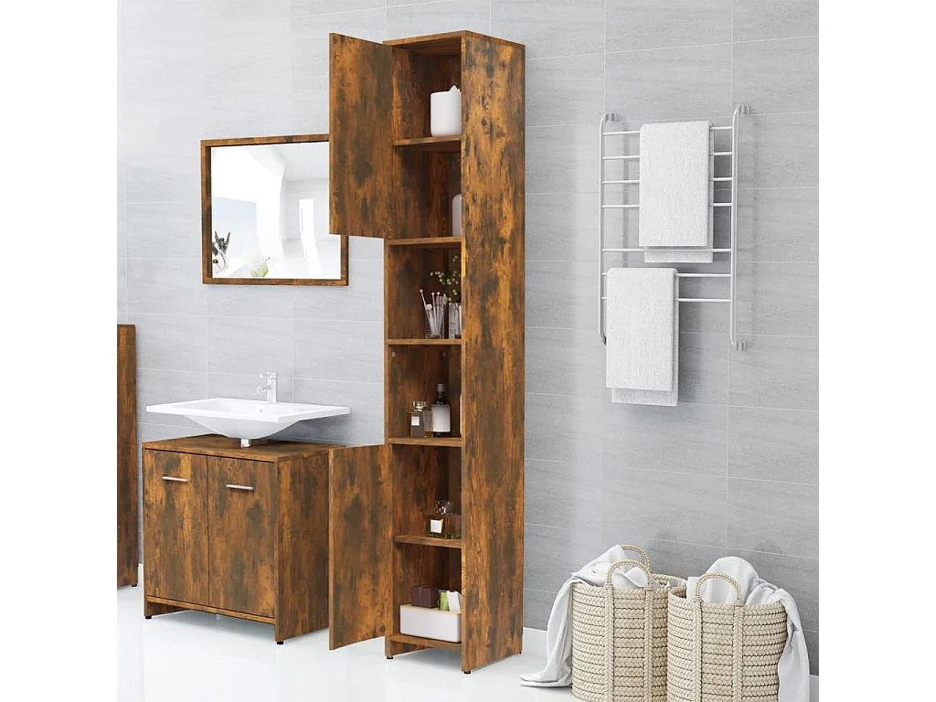 Mobile da bagno Rovere affumicato 30x30x183,5 cm MDF