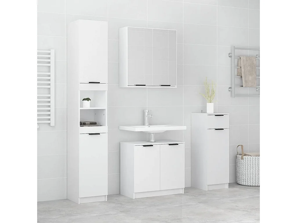 Meubles de salle de bain 4 pcs Blanc Bois d'ingénierie