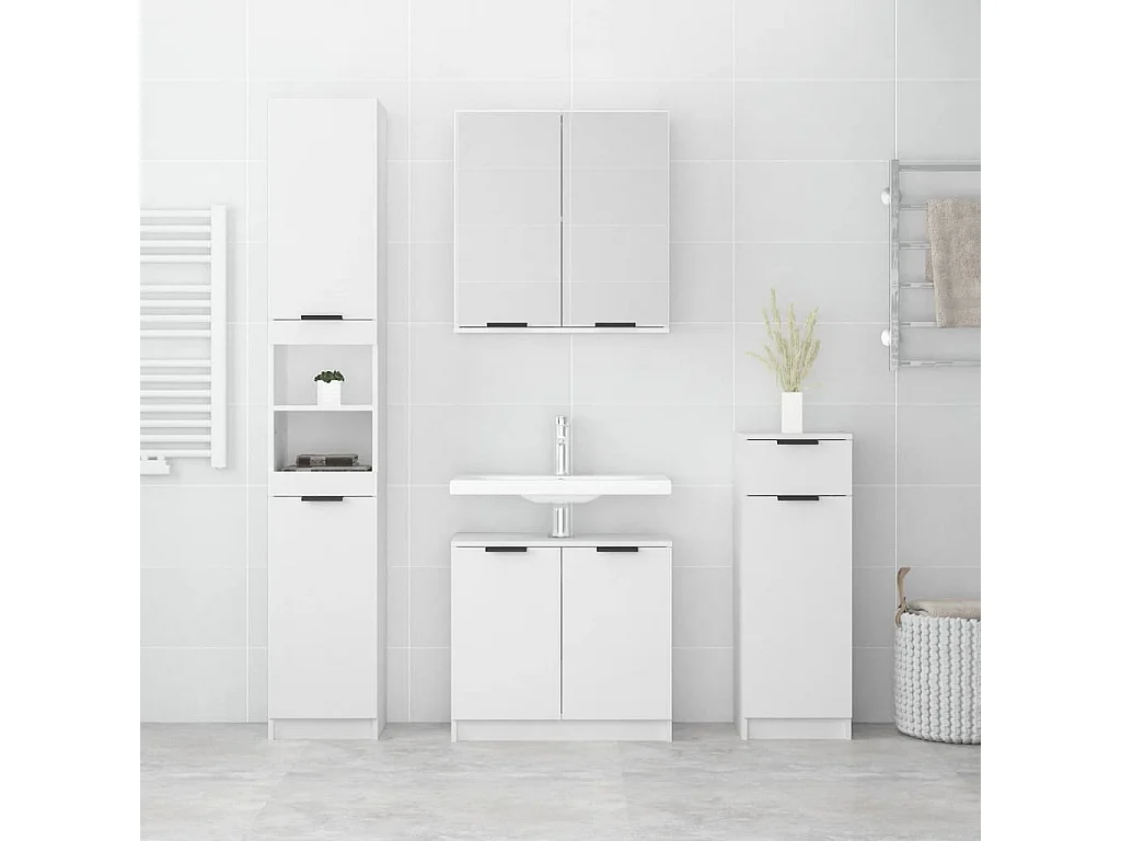 Meubles de salle de bain 4 pcs Blanc Bois d'ingénierie