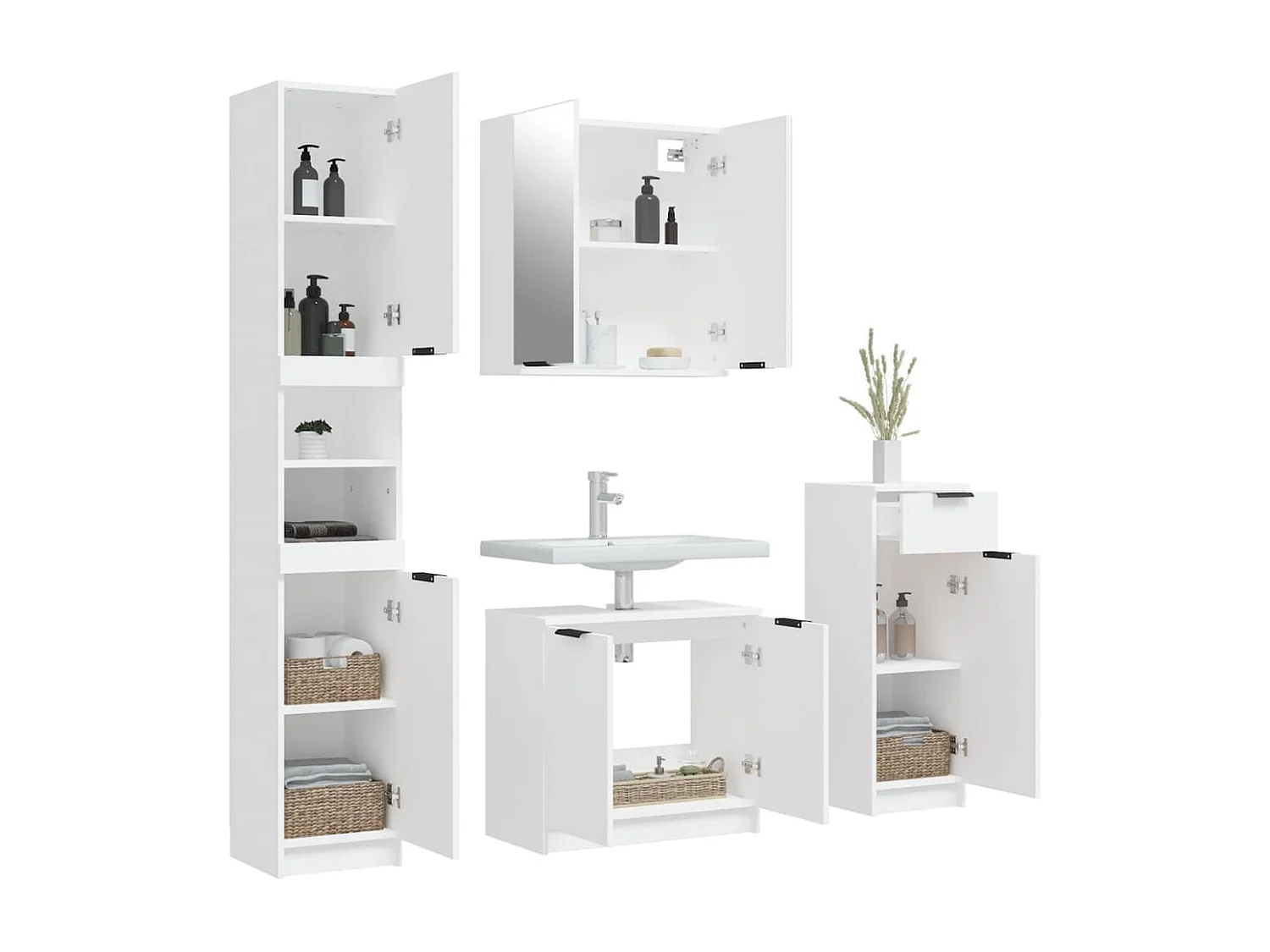 Meubles de salle de bain 4 pcs Blanc Bois d'ingénierie