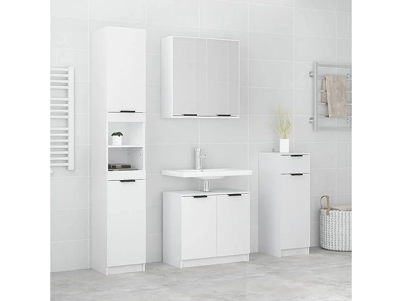 Mobili da bagno 4 pz. Legno composito bianco