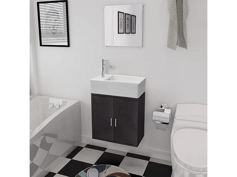 Mobile da bagno nero in tre pezzi