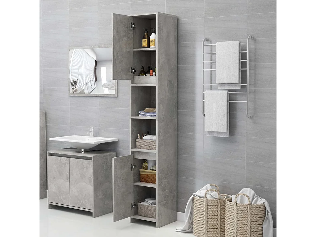 Armoire de salle de bain Gris béton Bois d'ingénierie