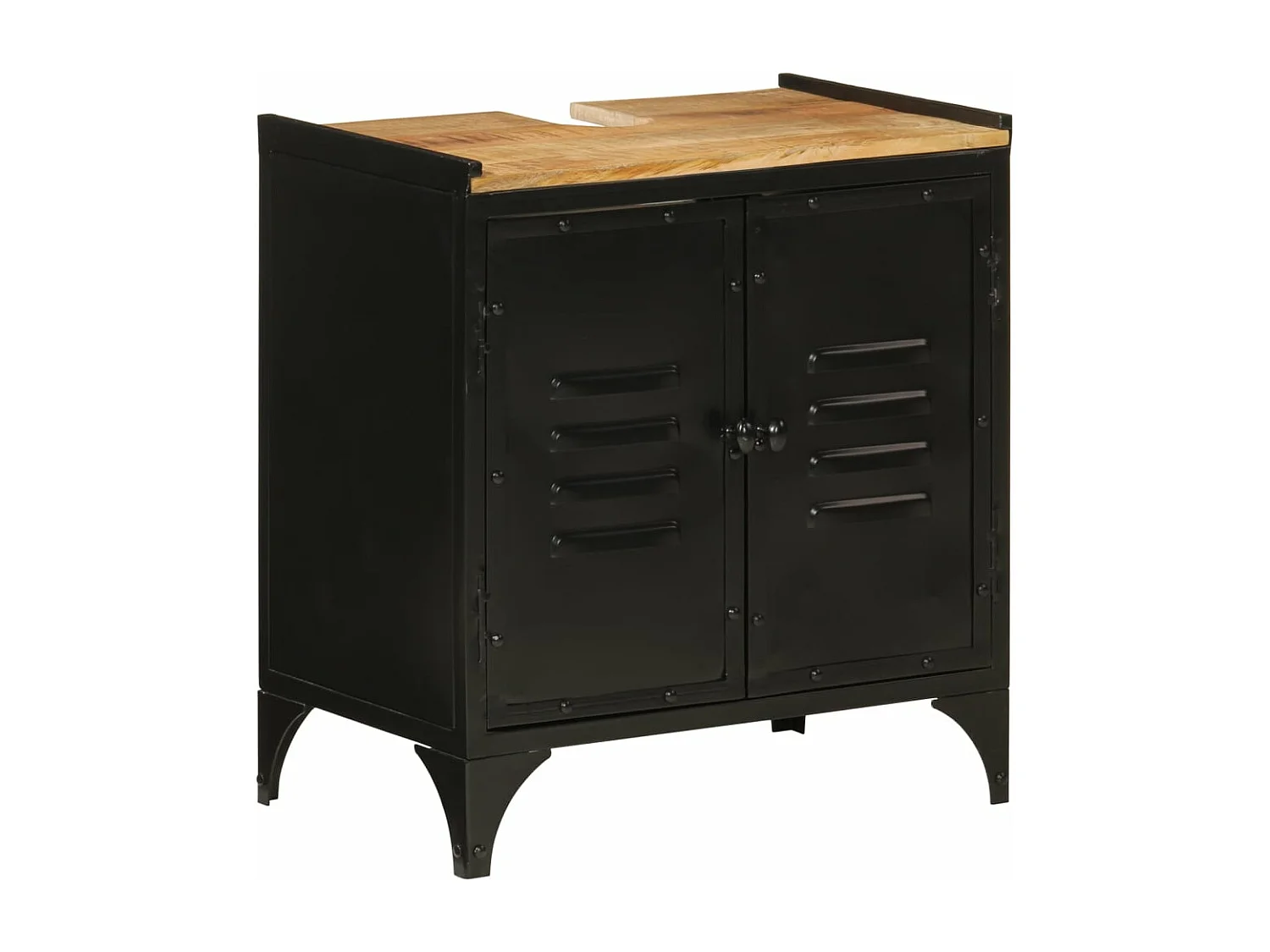 Mobile lavabo da bagno in ferro e legno di mango