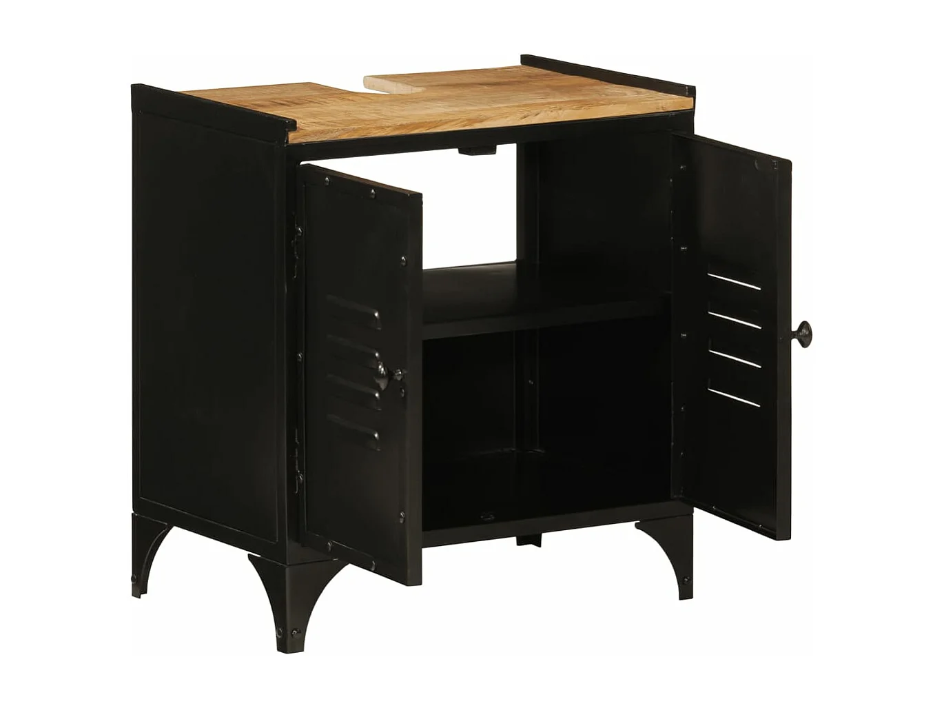 Mueble lavabo de baño de hierro y madera de mango