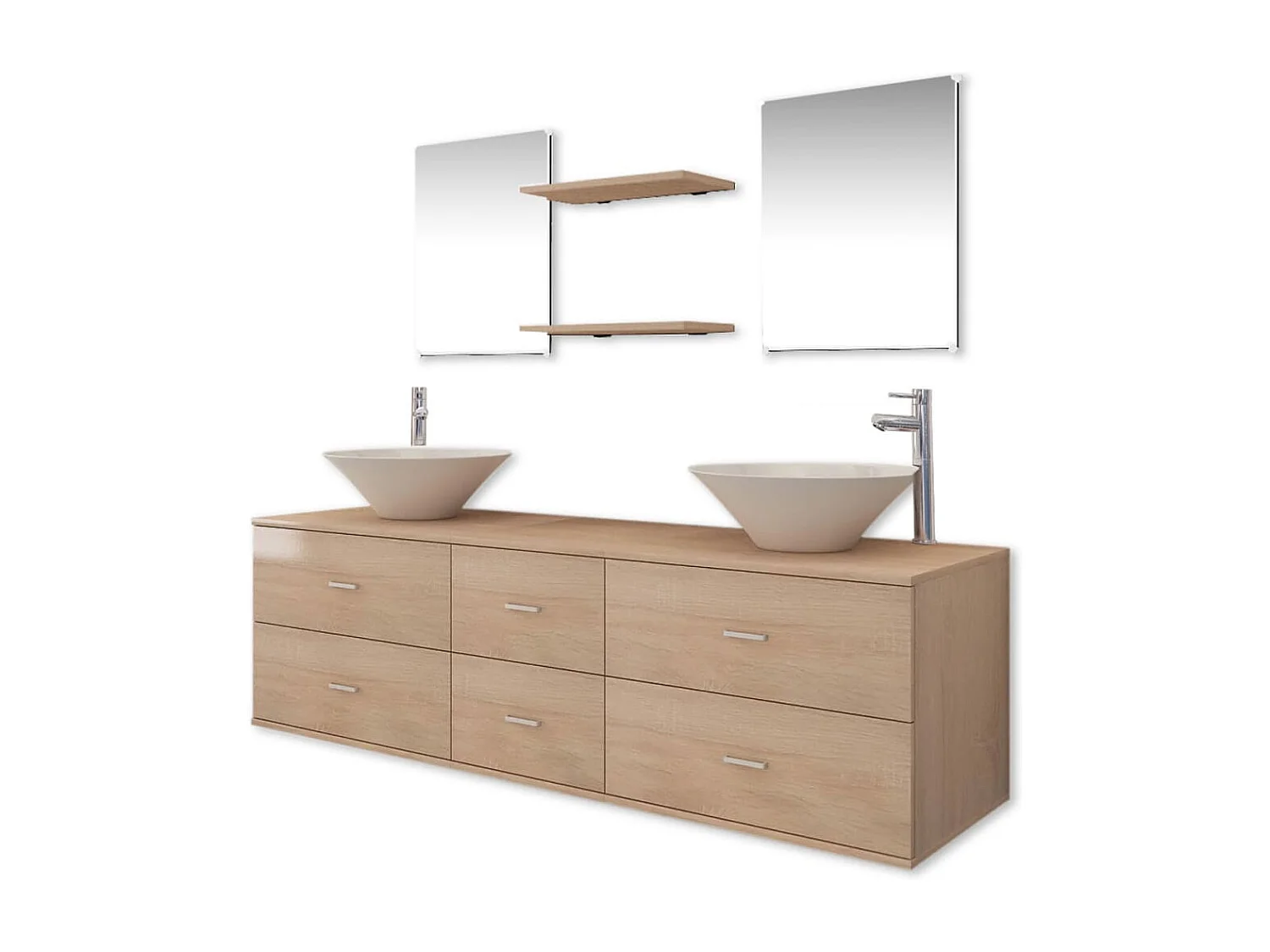 Meuble de salle de bain 9 pcs avec lavabo et robinet Beige