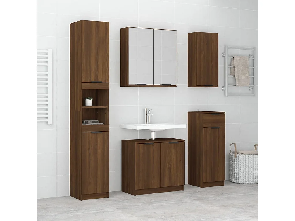 Badezimmermöbel 5 Stück Braunes Holzwerkstoff