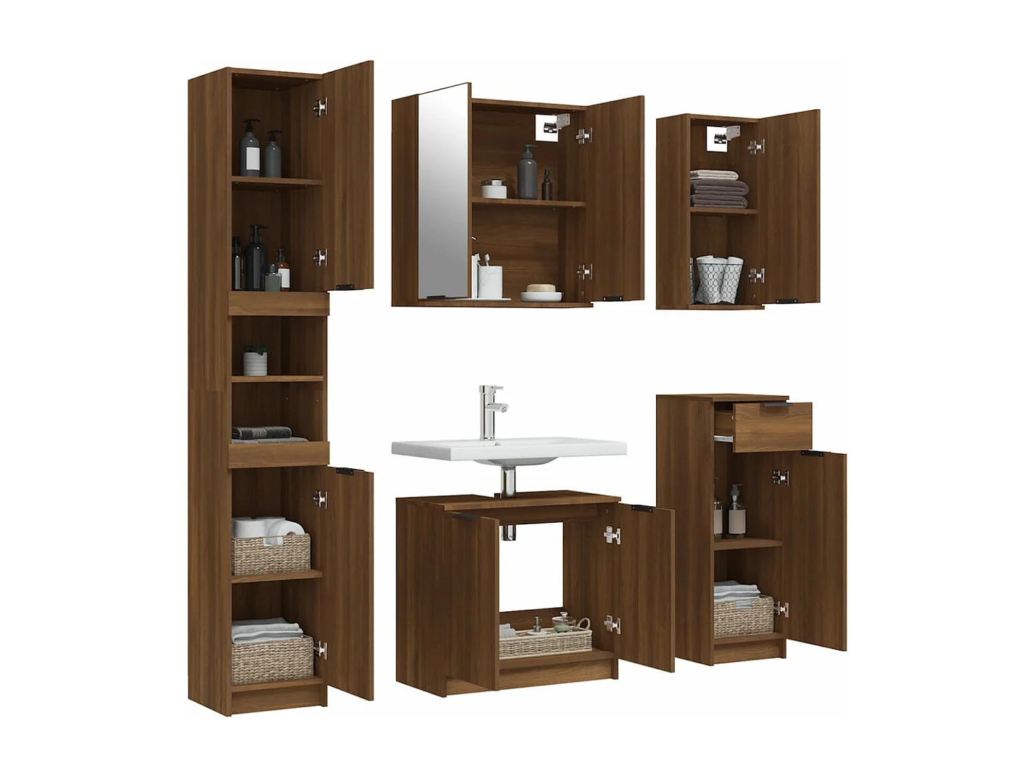 Badezimmermöbel 5 Stück Braunes Holzwerkstoff