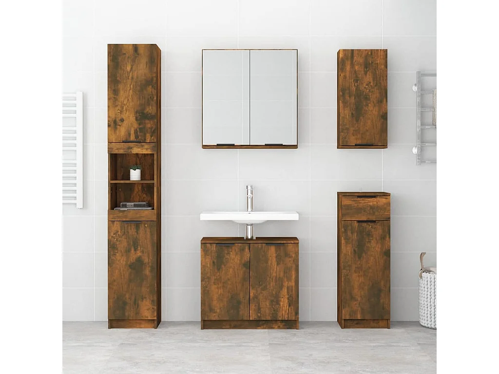 Meubles de salle de bain 5 pcs Chêne fumé Bois d'ingénierie