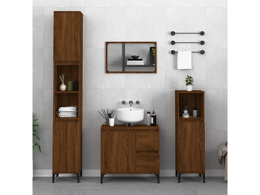 Armoire de bain chêne marron 65x33x60 cm bois d'ingénierie