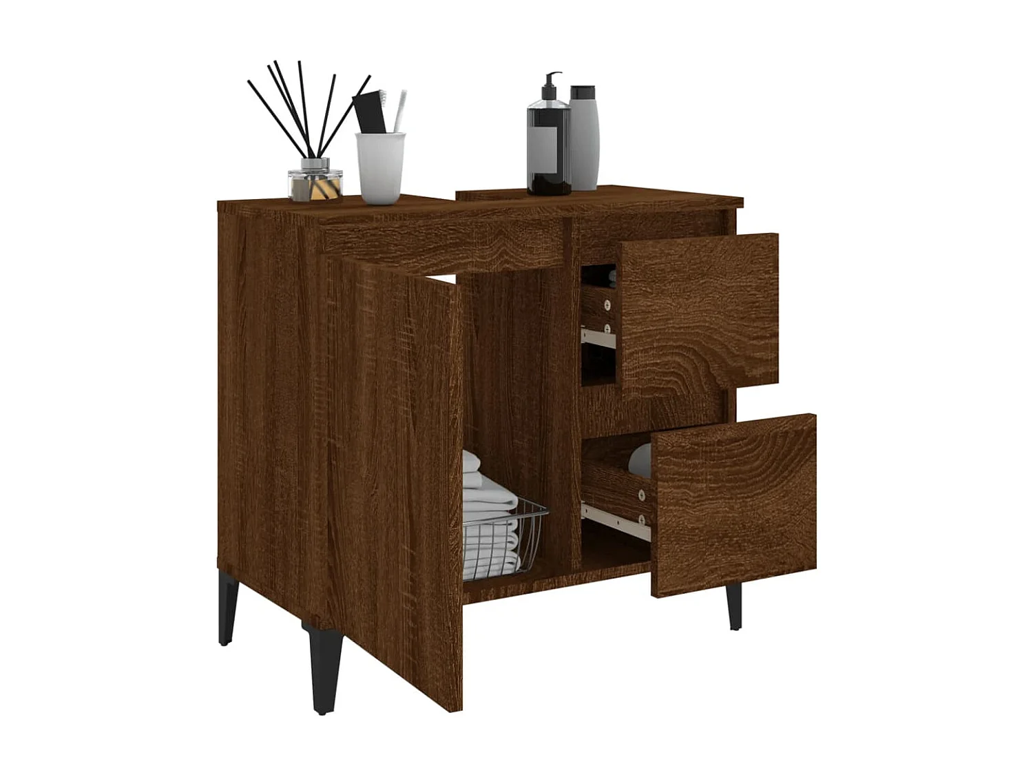 Armoire de bain chêne marron 65x33x60 cm bois d'ingénierie