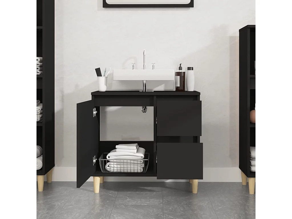 Armoire de salle de bain noir 65x33x60 cm bois d'ingénierie