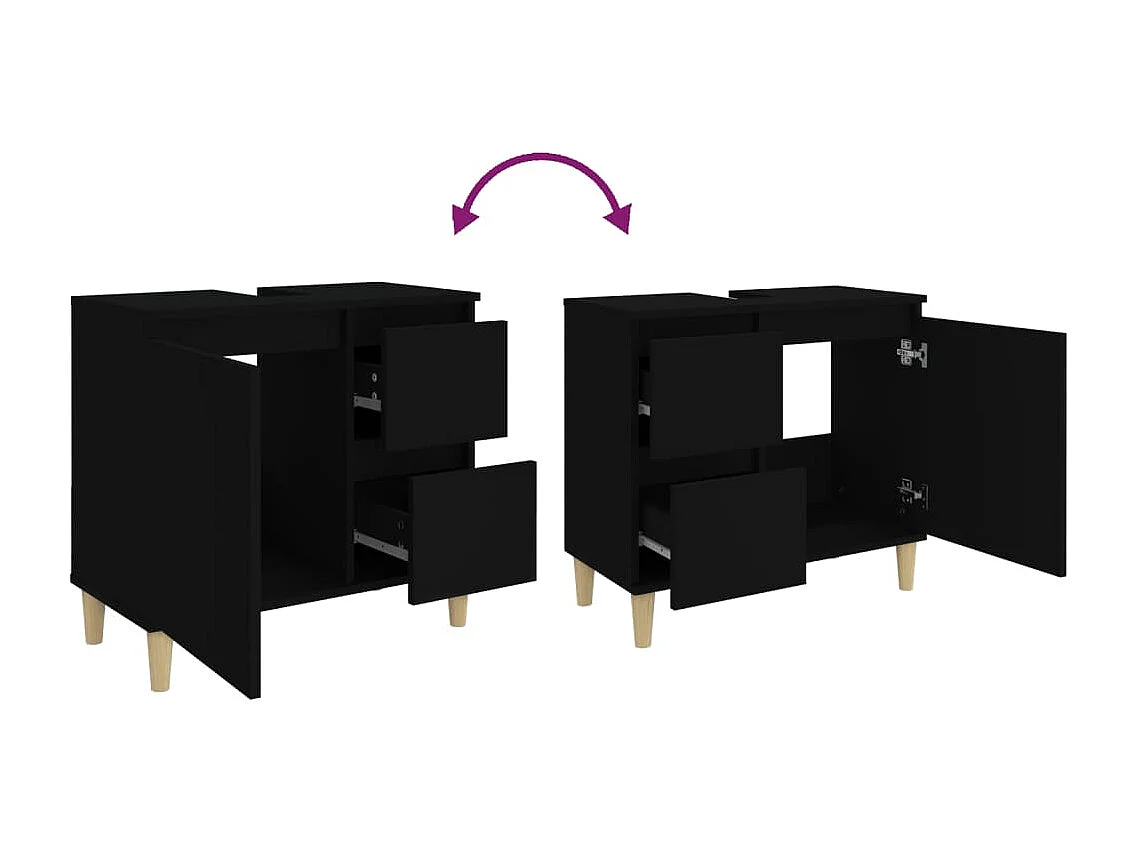 Armoire de salle de bain noir 65x33x60 cm bois d'ingénierie