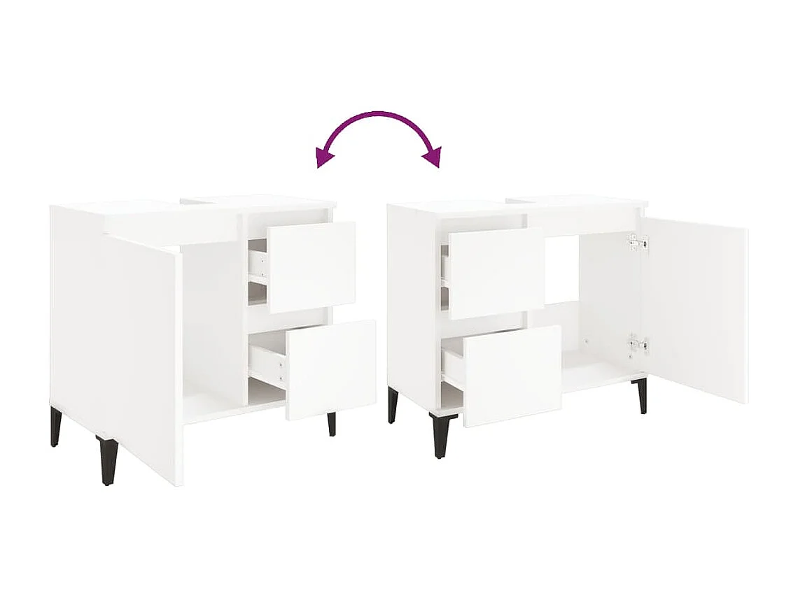 Weißer Badezimmerschrank 65x33x60 cm aus Holzwerkstoff