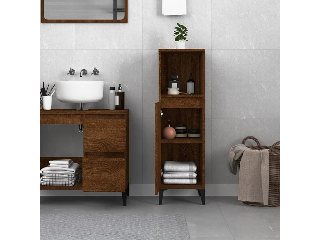 Armoire de bain chêne marron 30x30x100 cm bois d'ingénierie