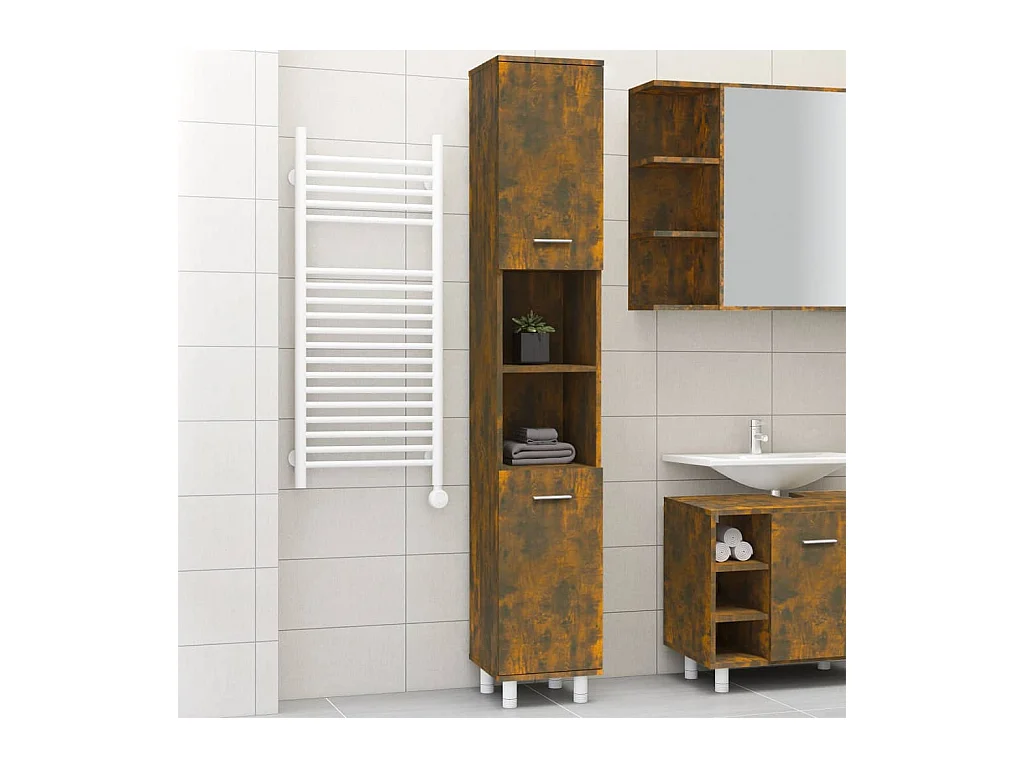 Badezimmerschrank Räuchereiche 30x30x179 cm Holzwerkstoff