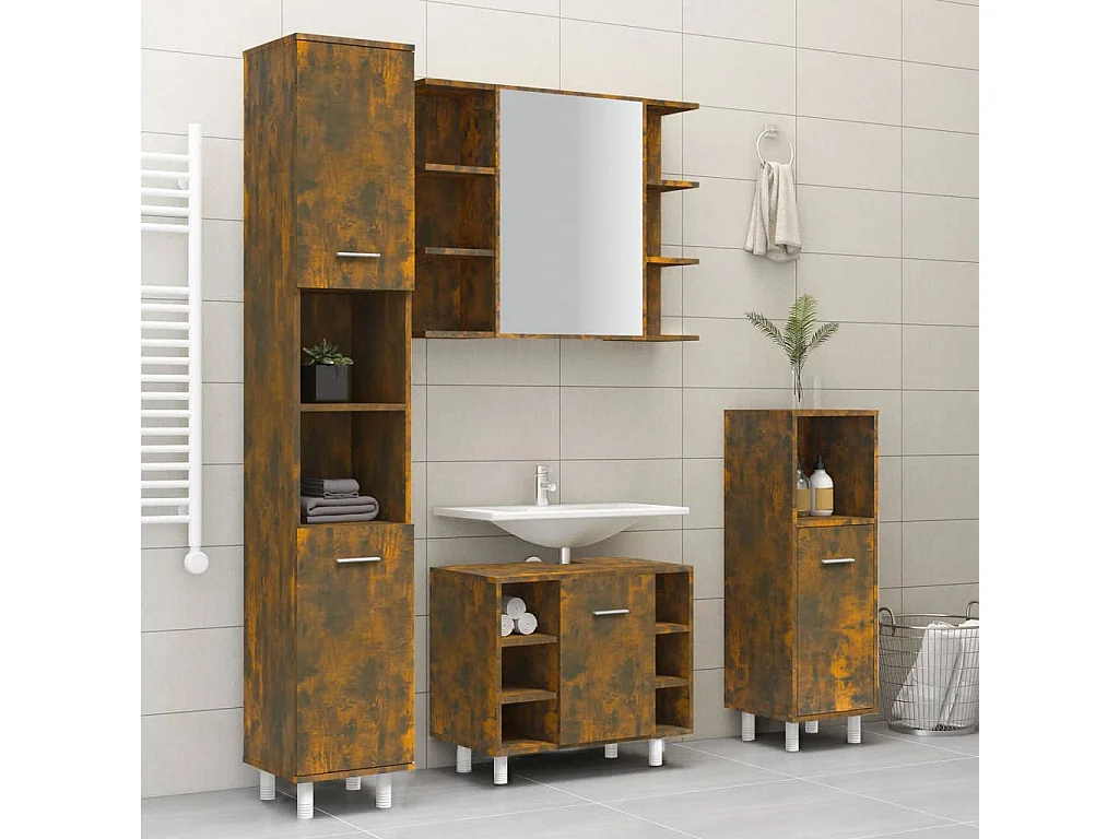 Armoire de bain Chêne fumé 30x30x179 cm Bois d'ingénierie