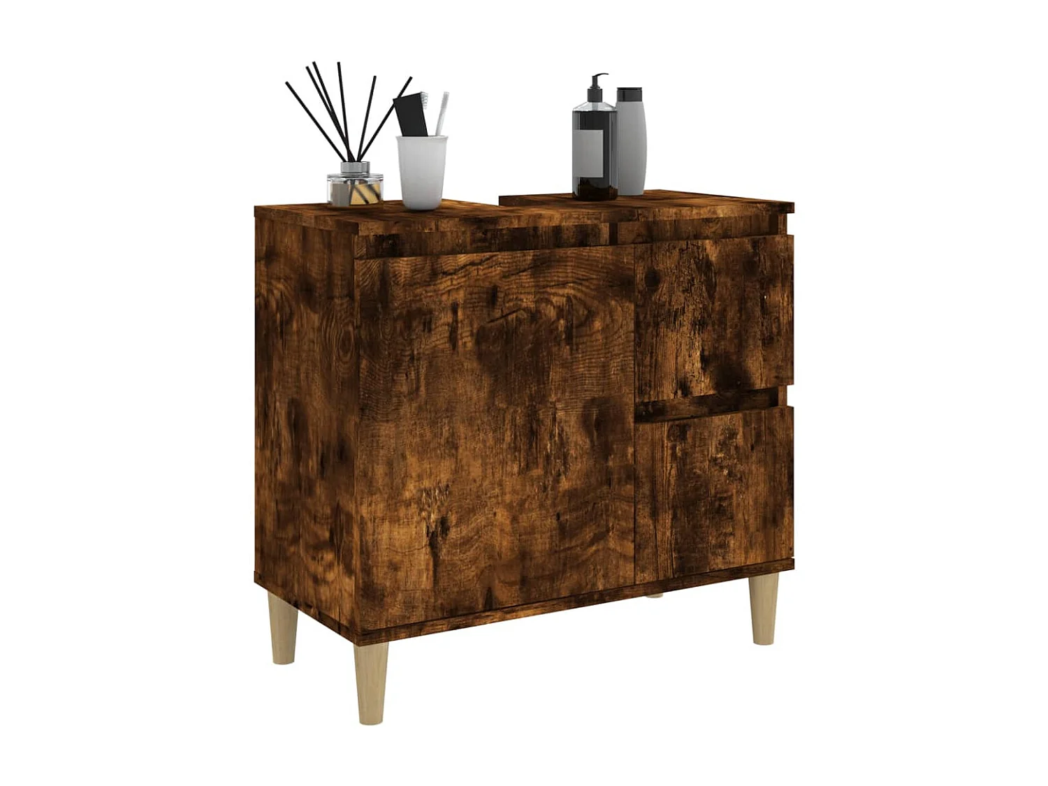 Armoire de bain chêne fumé 65x33x60 cm bois d'ingénierie