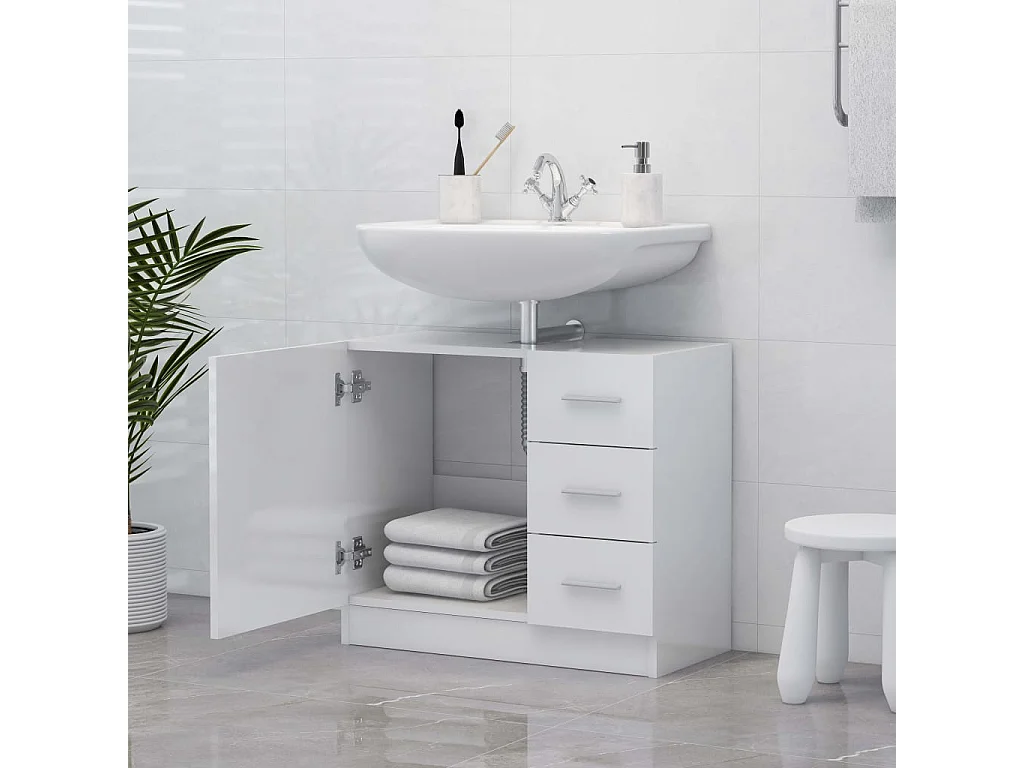 Waschbeckenunterschrank Weiß glänzend 63x30x54 cm Spanplatte