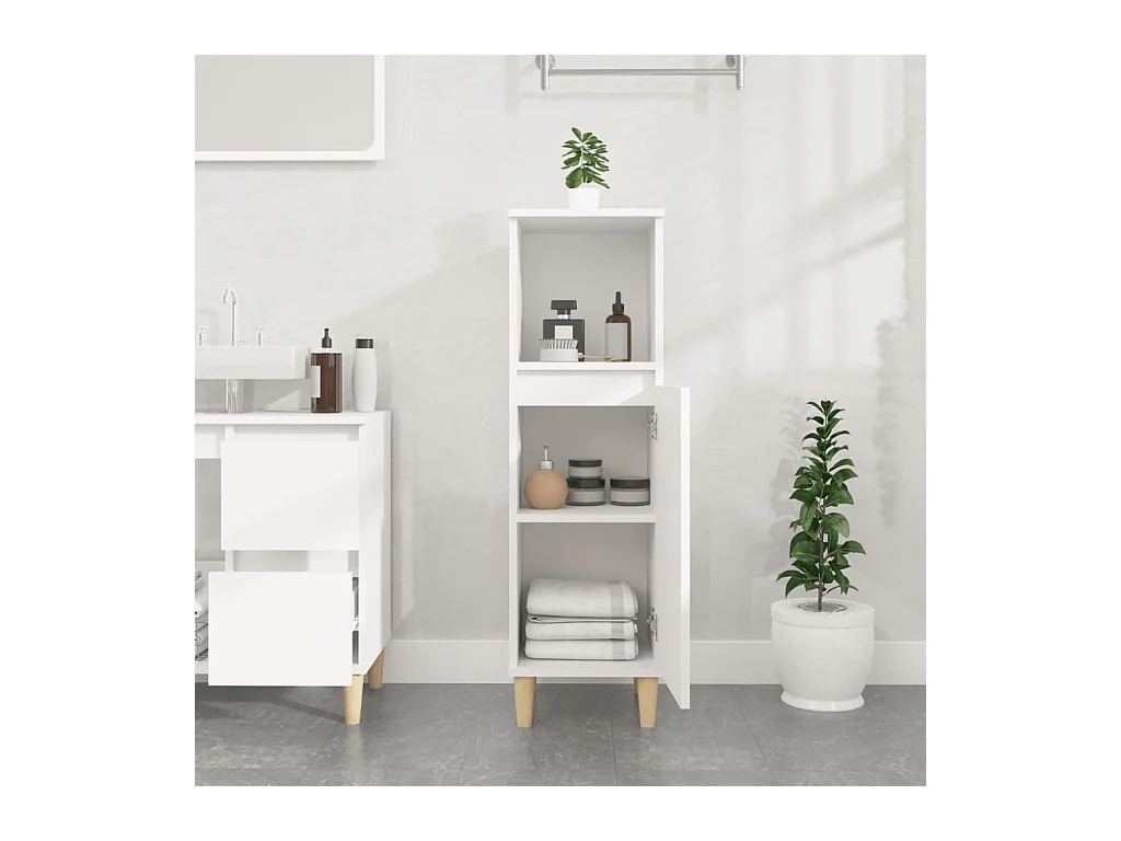 Weißer Badezimmerschrank 30x30x100 cm aus Holzwerkstoff