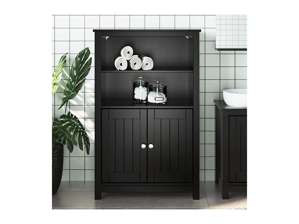 Mobile da bagno BERG nero 69,5x34x110 cm in pino massiccio