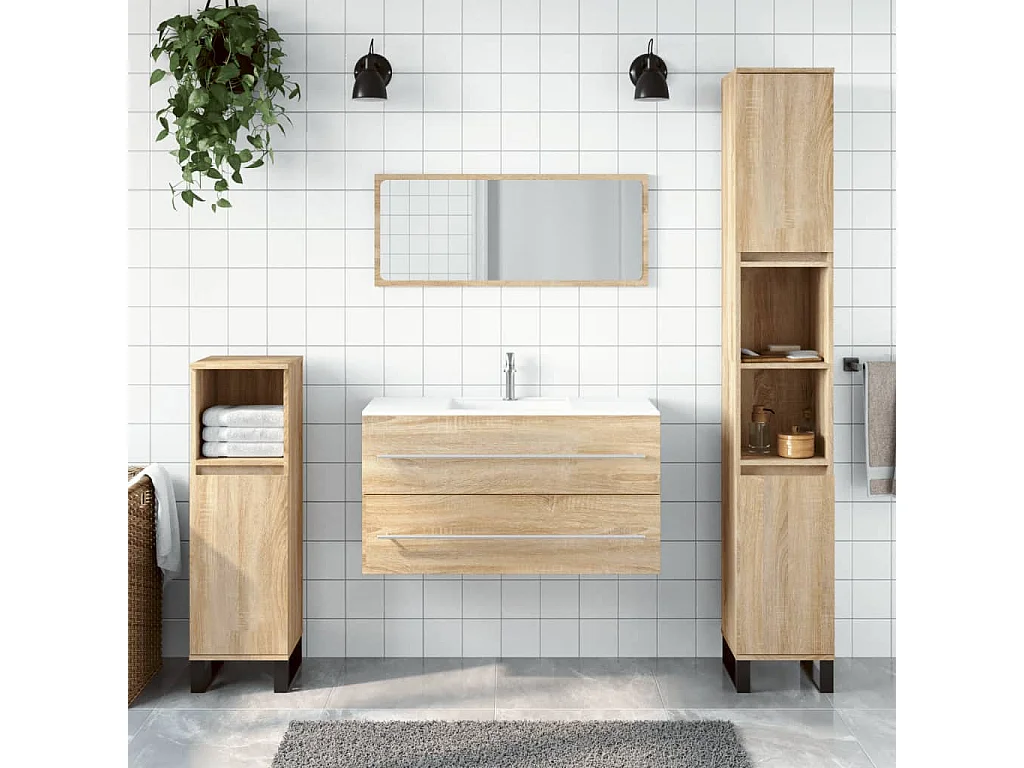 Mobile da bagno con specchio in multistrato rovere Sonoma