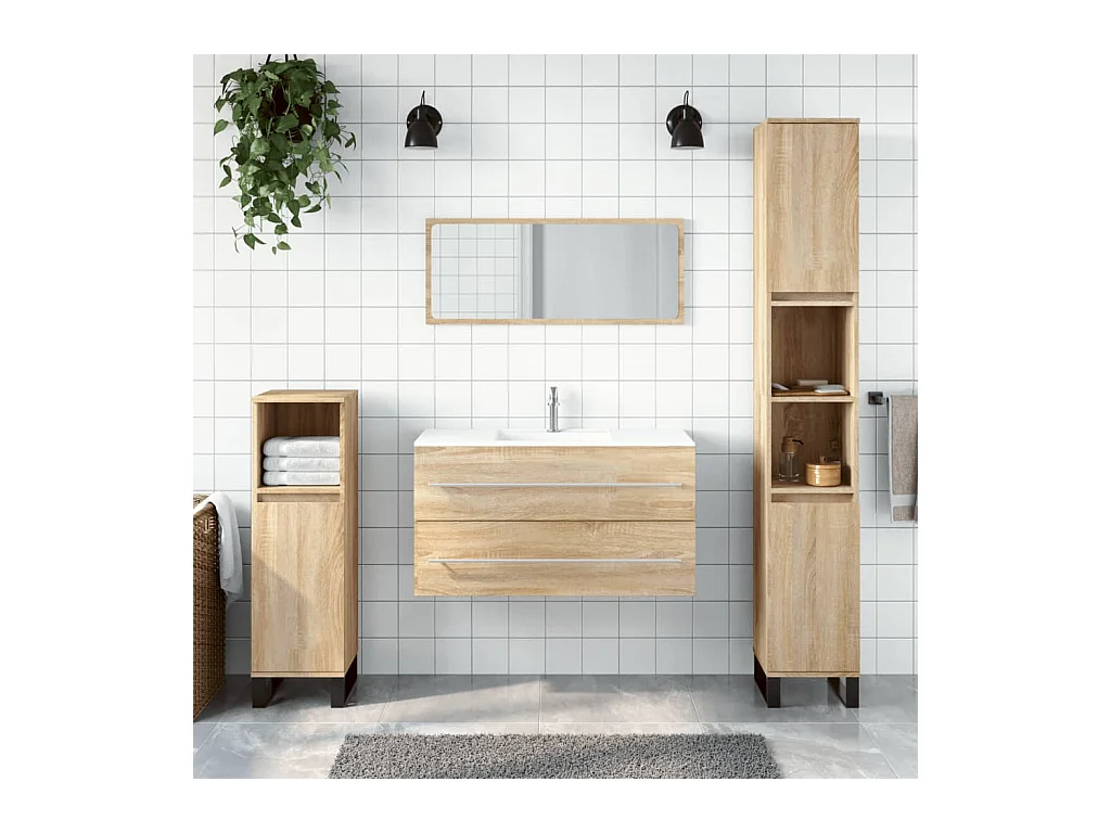 Armoire de bain avec miroir chêne sonoma bois d'ingénierie