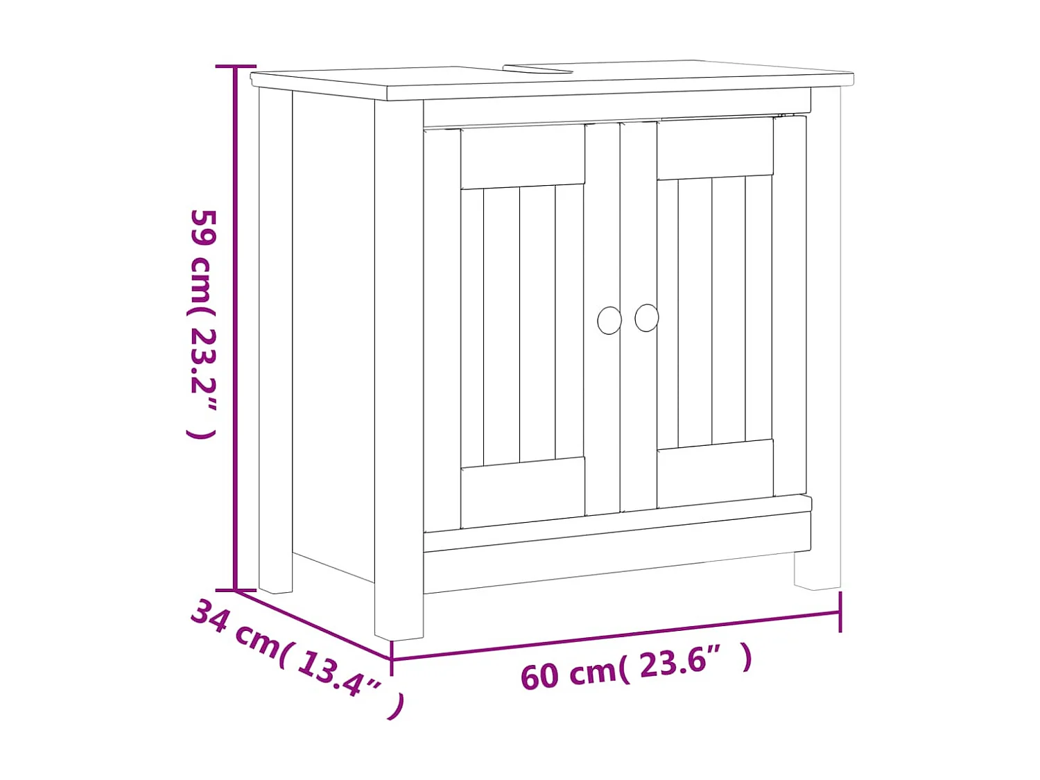 Mueble de baño BERG blanco 60x34x59 cm madera maciza de pino