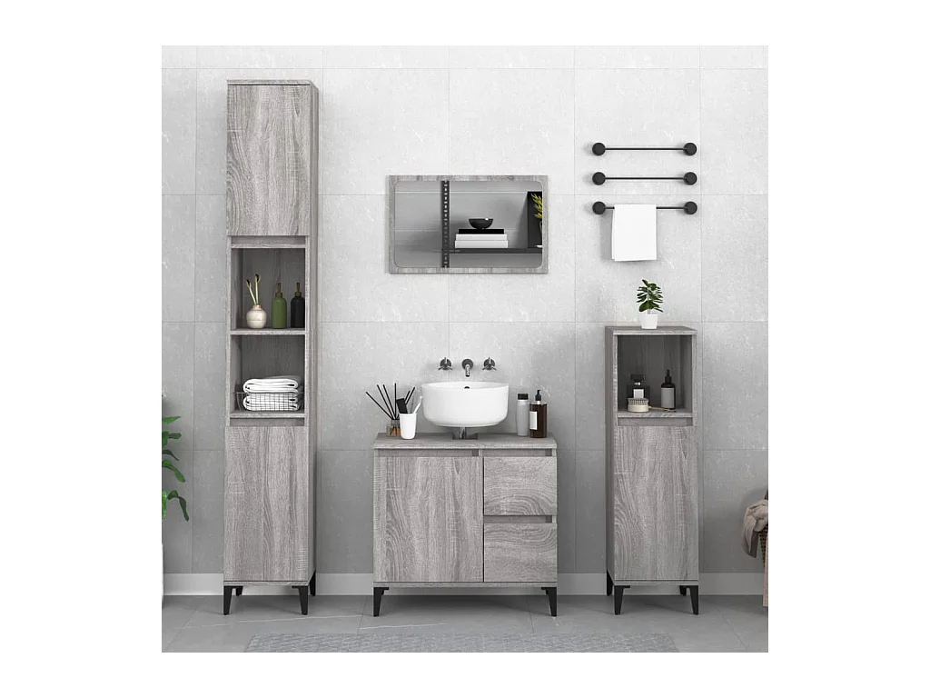 Mobile da bagno Sonoma grigio 30x30x190 cm in derivati del legno