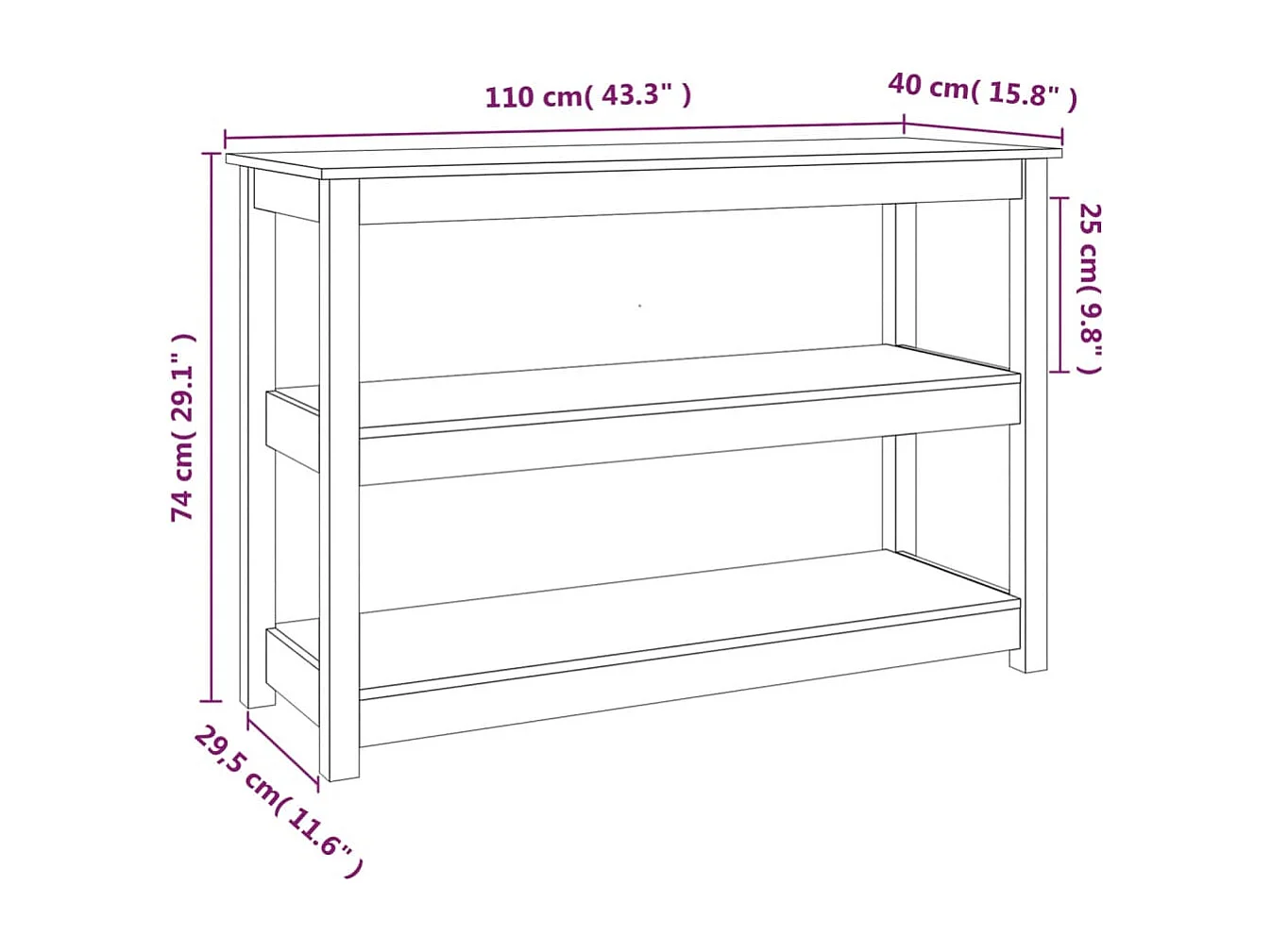 Mesa consola Blanco 110x40x74 cm Madera maciza de pino