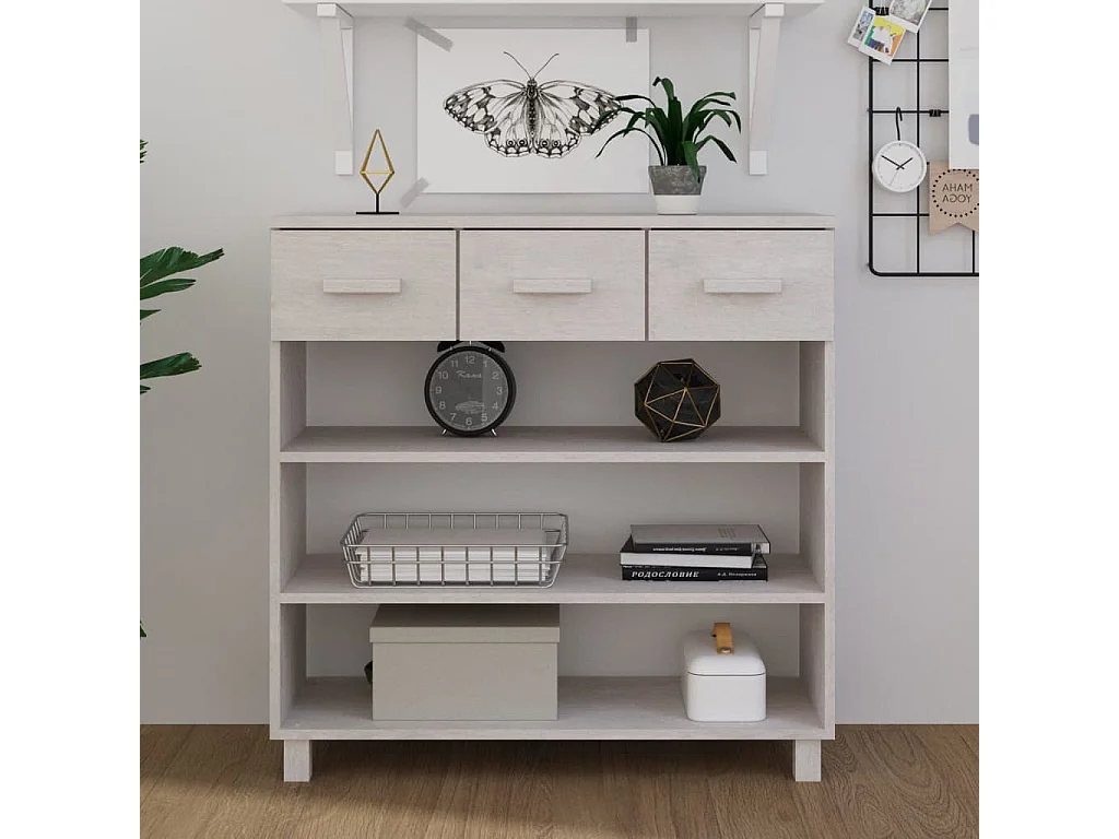 Mesa consola HAMAR branca 90x35x90 cm madeira maciça de pinho