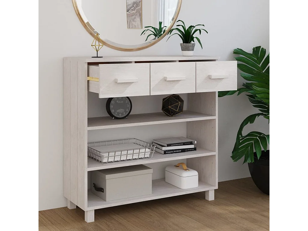 Tavolo consolle HAMAR bianco 90x35x90 cm Legno di pino massiccio