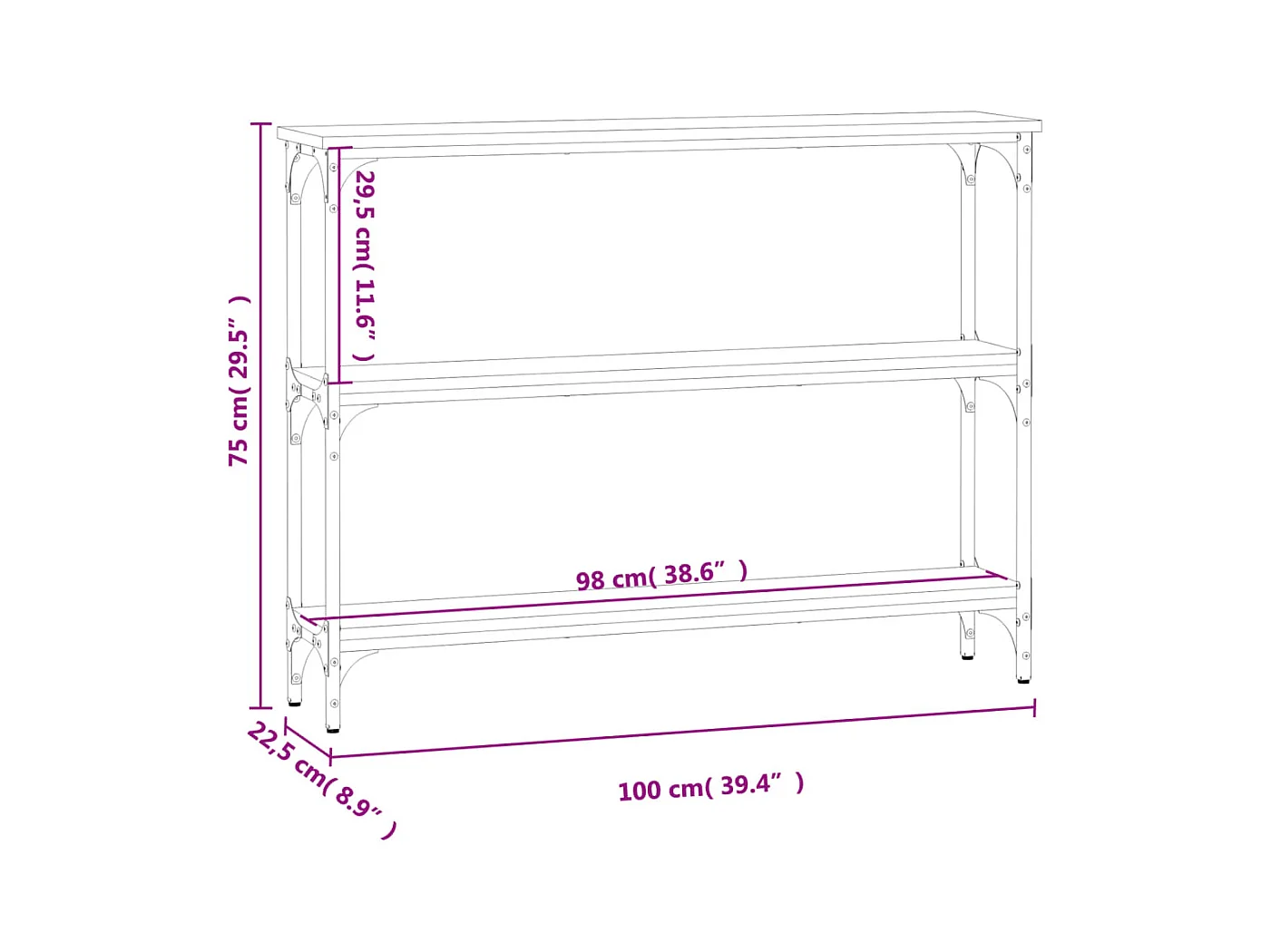 Sonoma eiken consoletafel 100x22,5x75 cm samengesteld hout