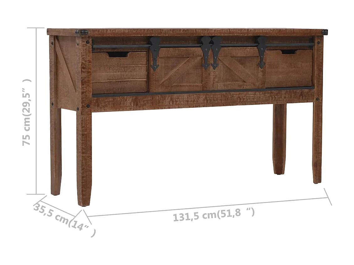 Konsolentisch Massives Tannenholz 131 x 35,5 x 75 cm Braun