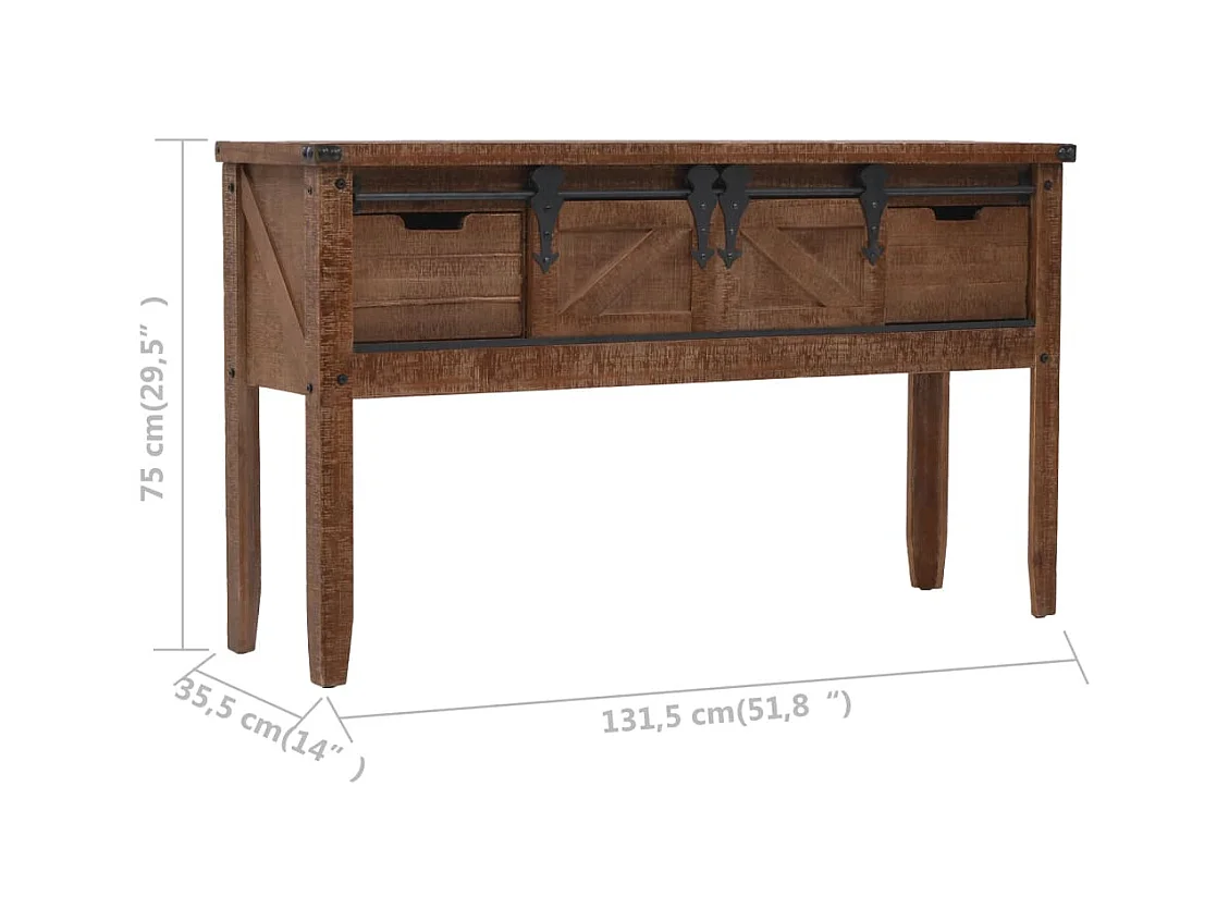 Consoletafel Massief dennenhout 131 x 35,5 x 75 cm Bruin