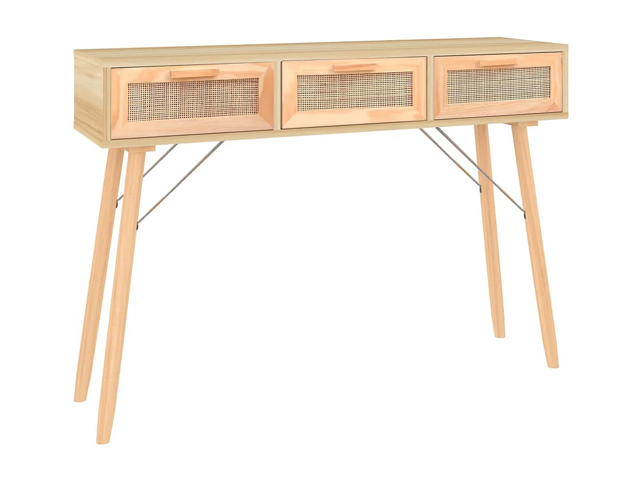 Mesa consola castanha 105x30x75cm Madeira maciça de pinho/rattan natural