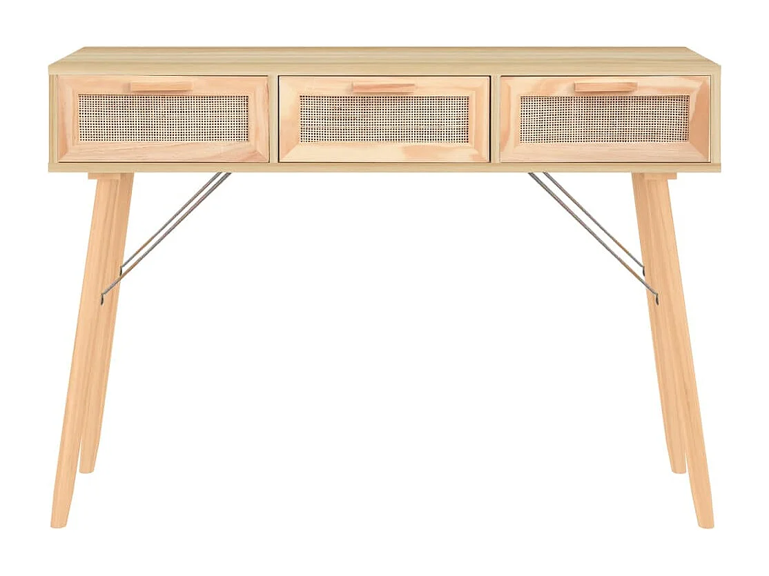 Mesa consola castanha 105x30x75cm Madeira maciça de pinho/rattan natural
