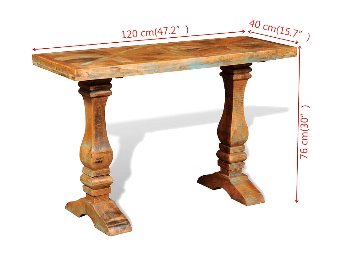Mesa consola em madeira recuperada maciça