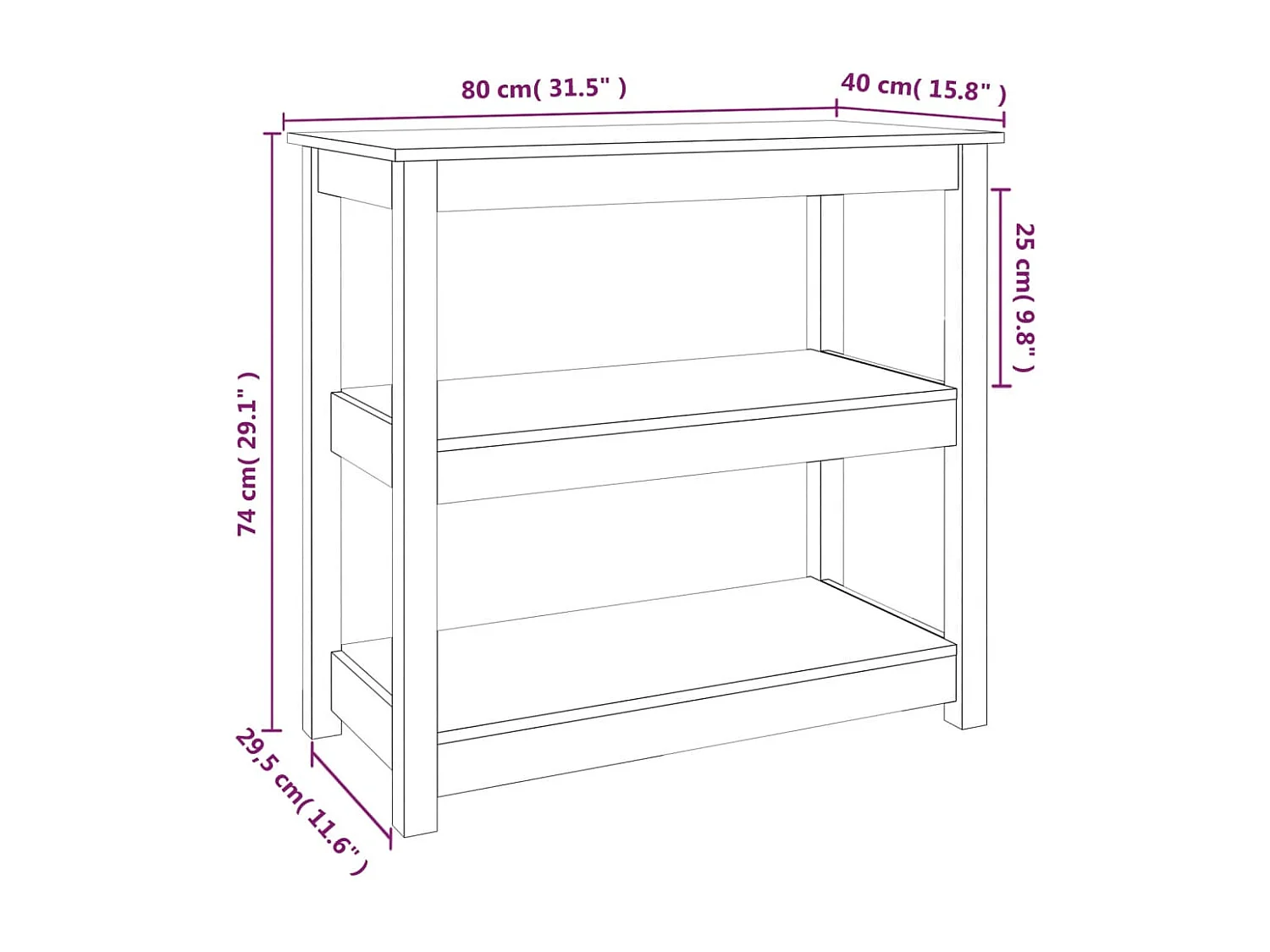 Consoletafel Grijs 80x40x74 cm Massief grenenhout