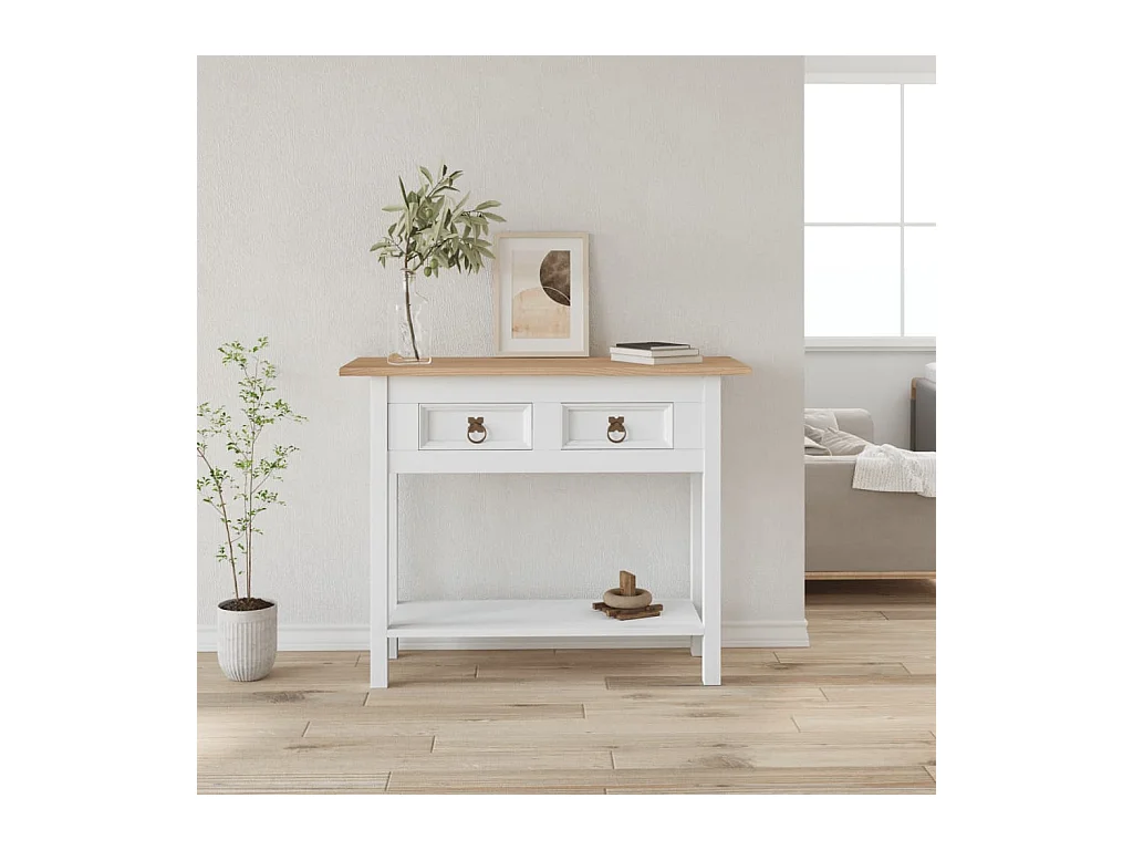 Table console Gamme Corona Pin mexicain Blanc 90x34,5x73 cm